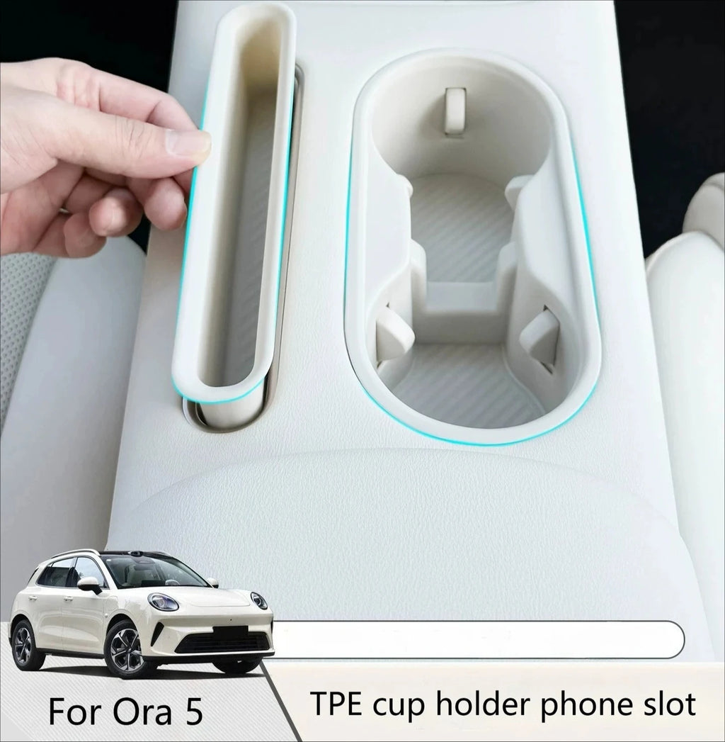 Car Center Console Storage Box Silicone Cup Holder TPE Mobile Phone Slot for Ora 5 2026 Model Interior Protection Accessories