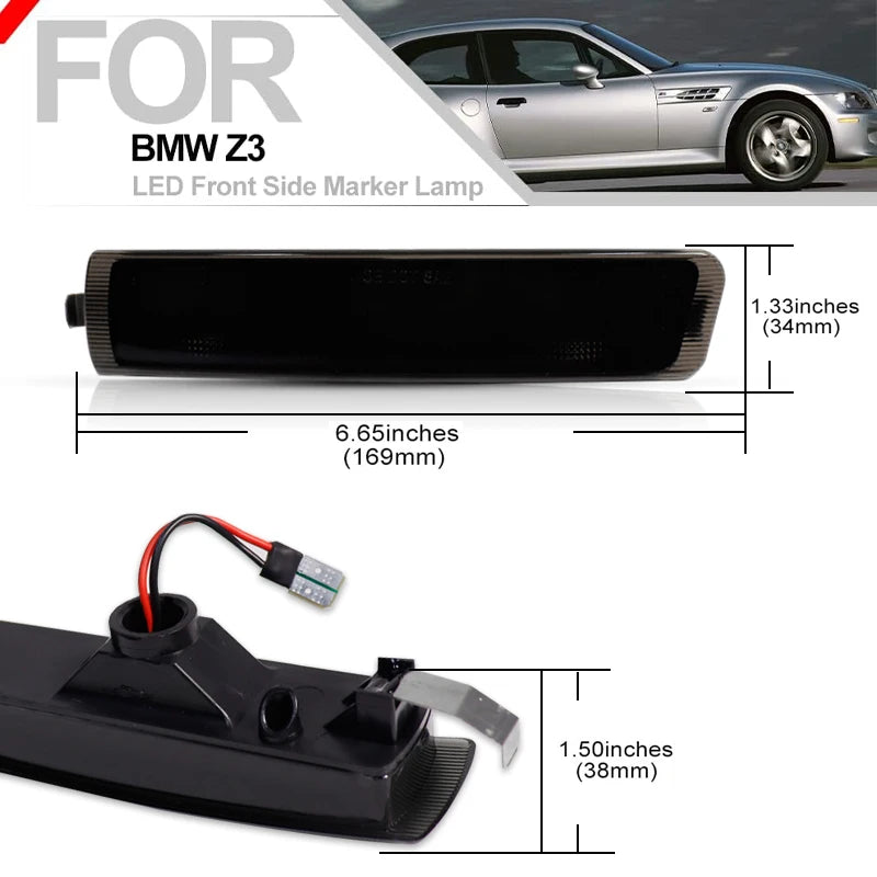 iJDM for BMW Z3 M Roadster Coupe 1997-2002 Convertible 1996-2002 White Front LED Side Marker Lights Auto Fender Flare Lamps