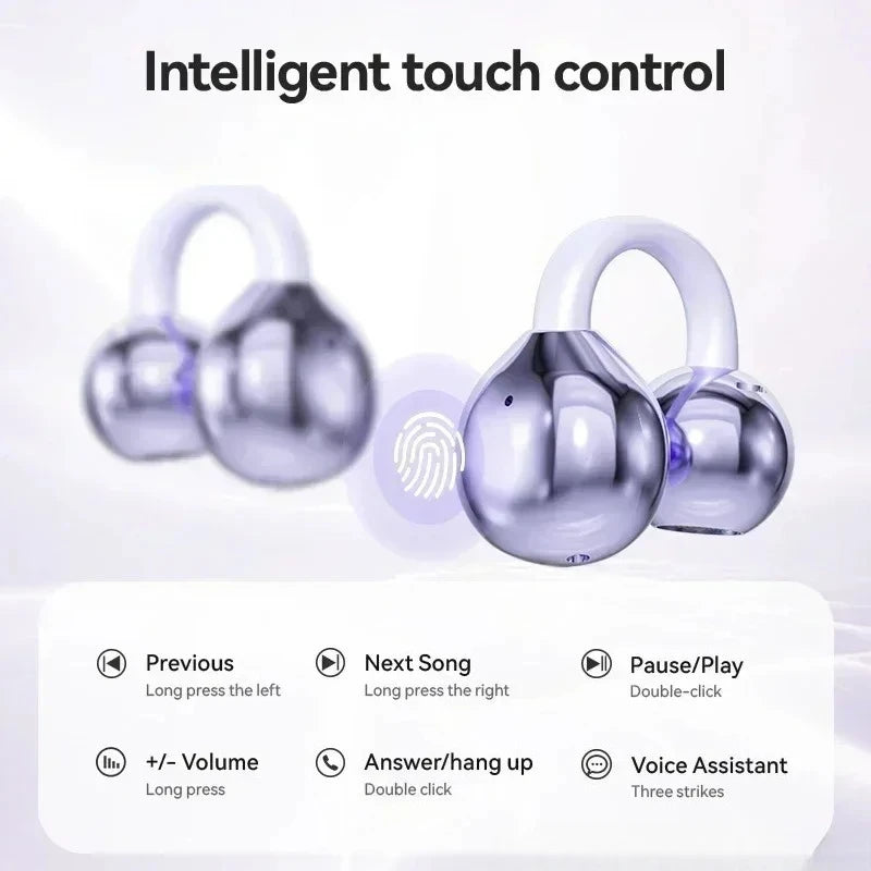 Wireless Open Ear Clip Bluetooth 5.3 Earphones Touch Control Stereo Sports Earbuds Noise Cancelling Headset with Mic for Music