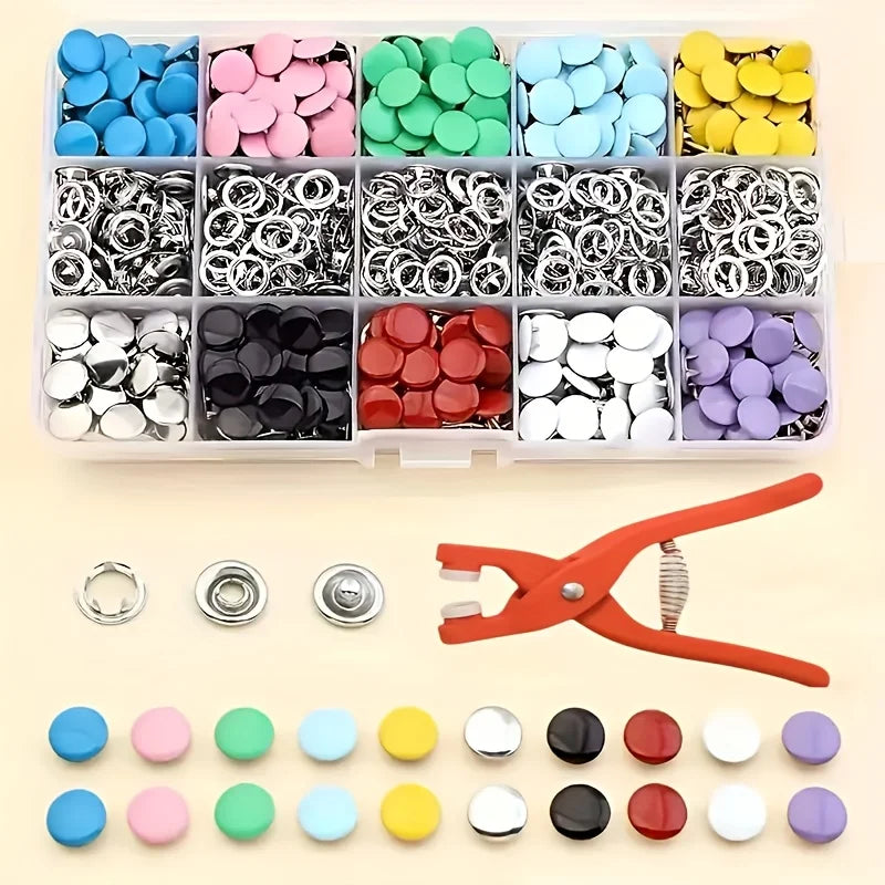 100Pcs Colorful Metal Sewing Buttons Solid Plier Tool Set Prong Press Studs Snap Fasteners for Installing Clothes Bags