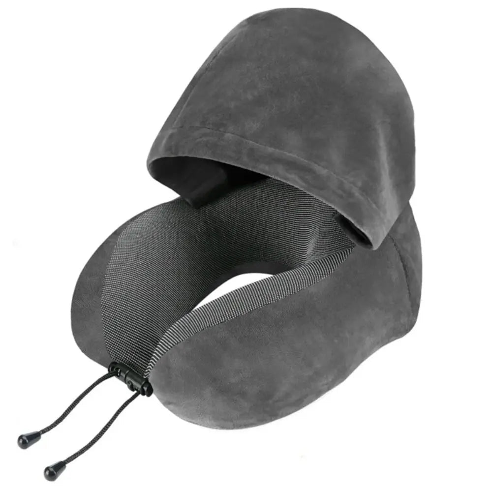Removable Travel Neck Pillow Adjustable Washable Cover Hooded Pillow Comfortable with Storage Bag U-shaped Pillow with Cap