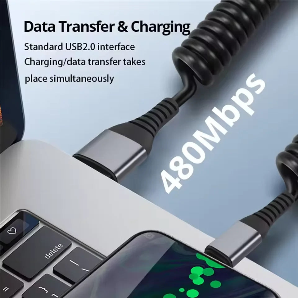 5 Ports Car Charger Fast Charging PD QC3.0 USB C Car Phone Charger + Spring Cable Coil Data Wire Type C Adapter in Car