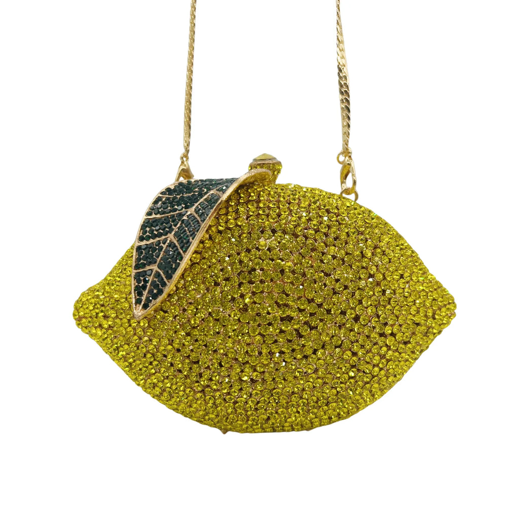 Yellow Lemon Shape Crystal Evening Bag Clutches Bridal Luxury Diamond Clutch Purse Wedding Party  Rhinestone Handbag Prom Pouch