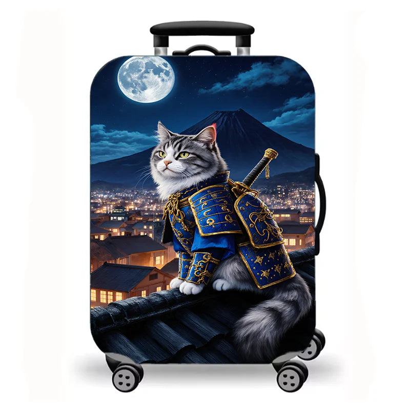 Luggage Cover, Cute Cat Kitten Floral Starry Night Print Stretch Suitcase Protector, Washable Anti-Scratch Travel Baggage Cover