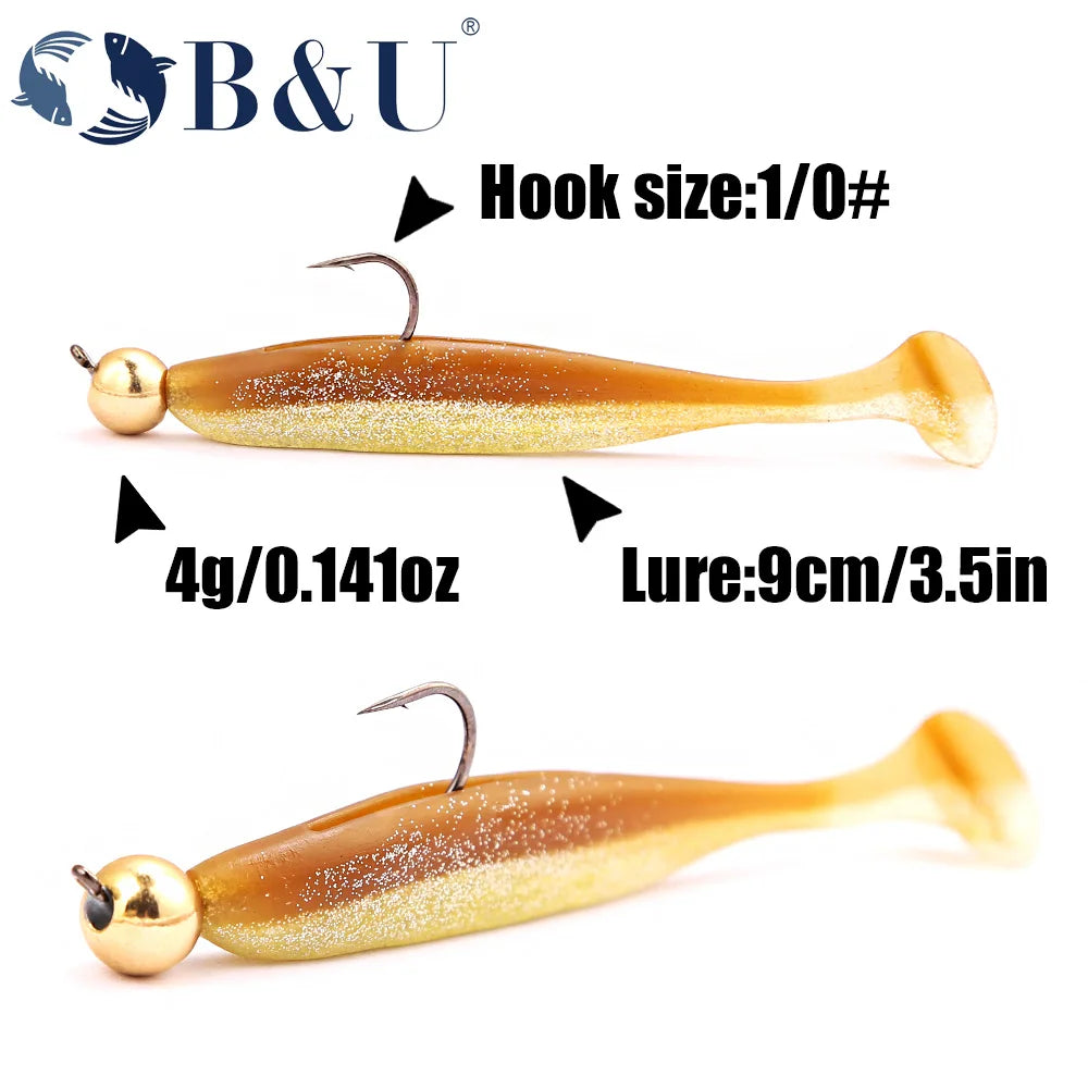 B&U 5pcs Micro Jig Head Fishing Hooks Set 0.5g-4g Copper Head Mini Crank Jig Fishhook for Soft Worm Lure Fishing Accessories