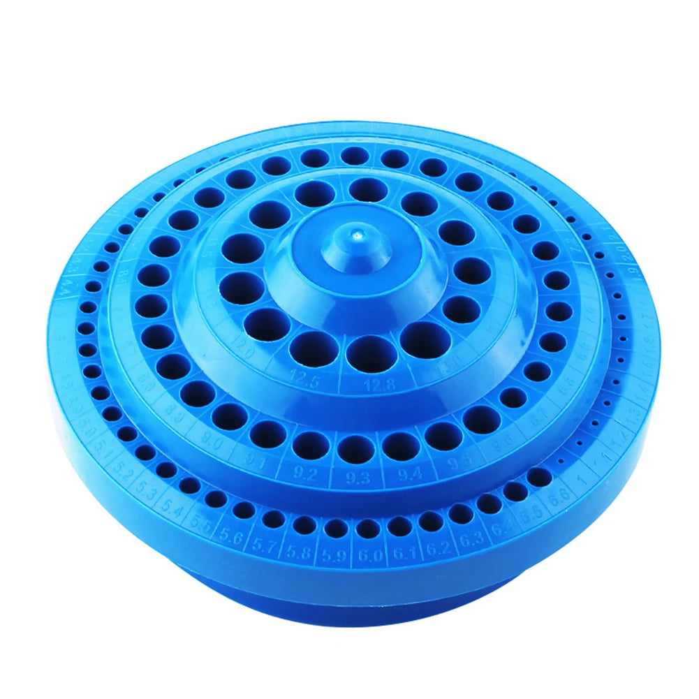 Hot 1pcs Round Shape Plastic Hard 100pcs 1-13mm Drill Bit Storage Case Stand Blue Hole Bore Plastic Organizer Container Box