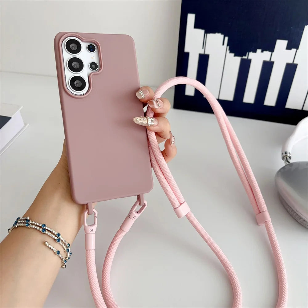 Official Lanyard Case For Samsung Galaxy S26 S25 Edge S24 Ultra S23 S22 S21 Plus S20 FE A16 A06 5G Crossbody Cord Strap Cover