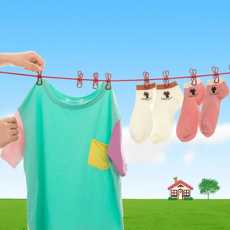 Durable Clothesline Portable Lightweight Windproof Non-Slip 12 Clips Elastic Laundry Drying Outdoor Camping Travel RV Beach Dorm