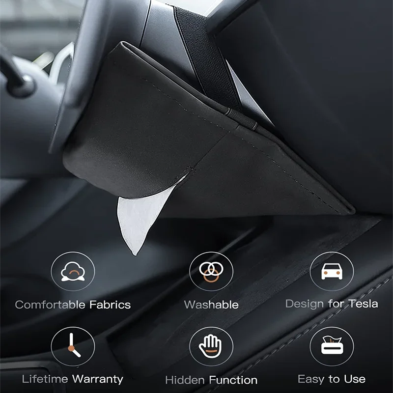 for Tesla Model 3 Y 2021-2025 Highland Juniper Hidden Tissue Holder Box Seat Back Console Flocking Storage Bag Car Accessories