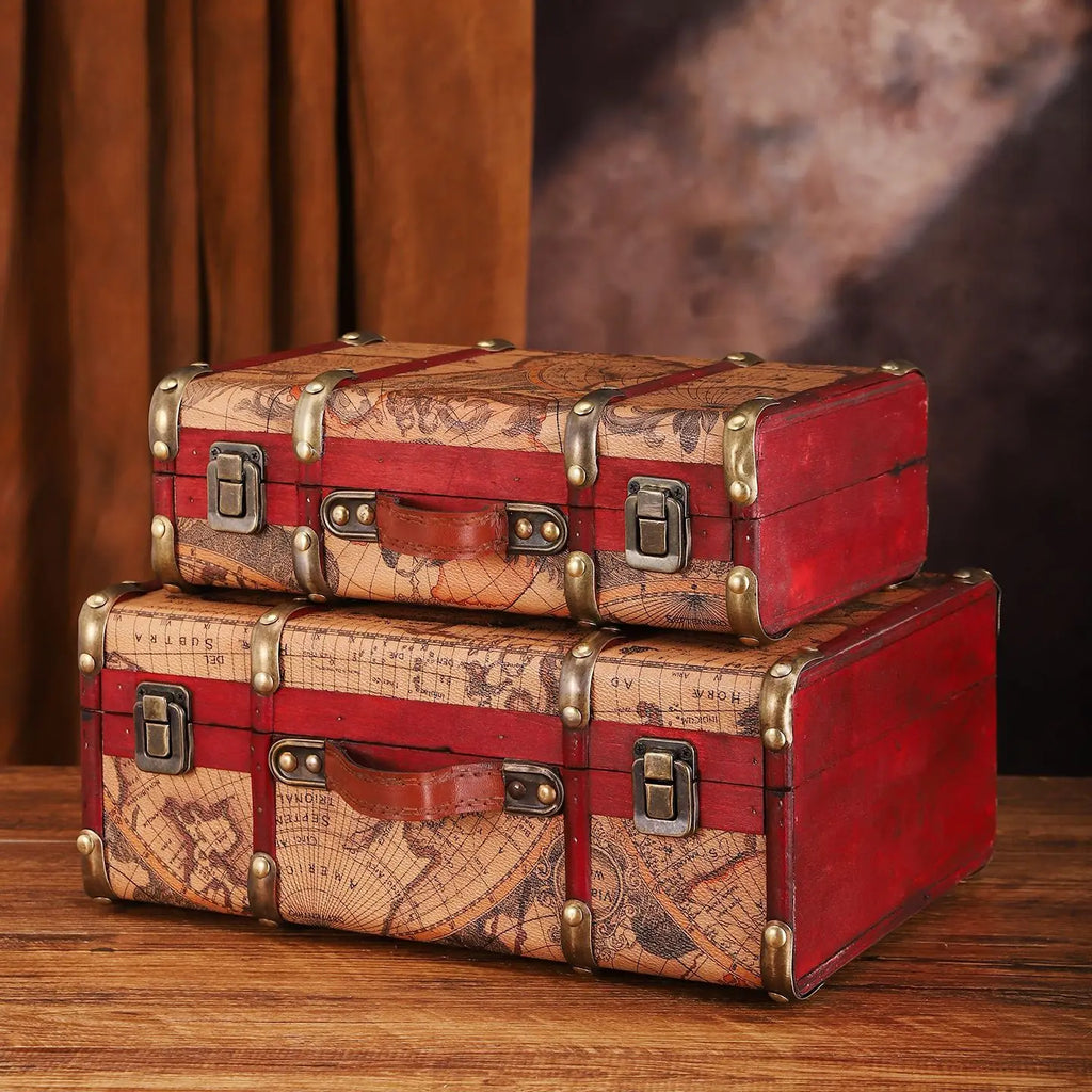 European Retro Leather Travel Suitcase Film and Television Shooting Prop Box Home Iscellaneous Storage Box