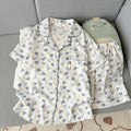 Women's Summer Thin Pajamas with Heart-Shaped Pattern, Short-Sleeved Shorts, Sweet and Cute, Can Be Worn Outside in Summer, Two-Piece Home Wear Set