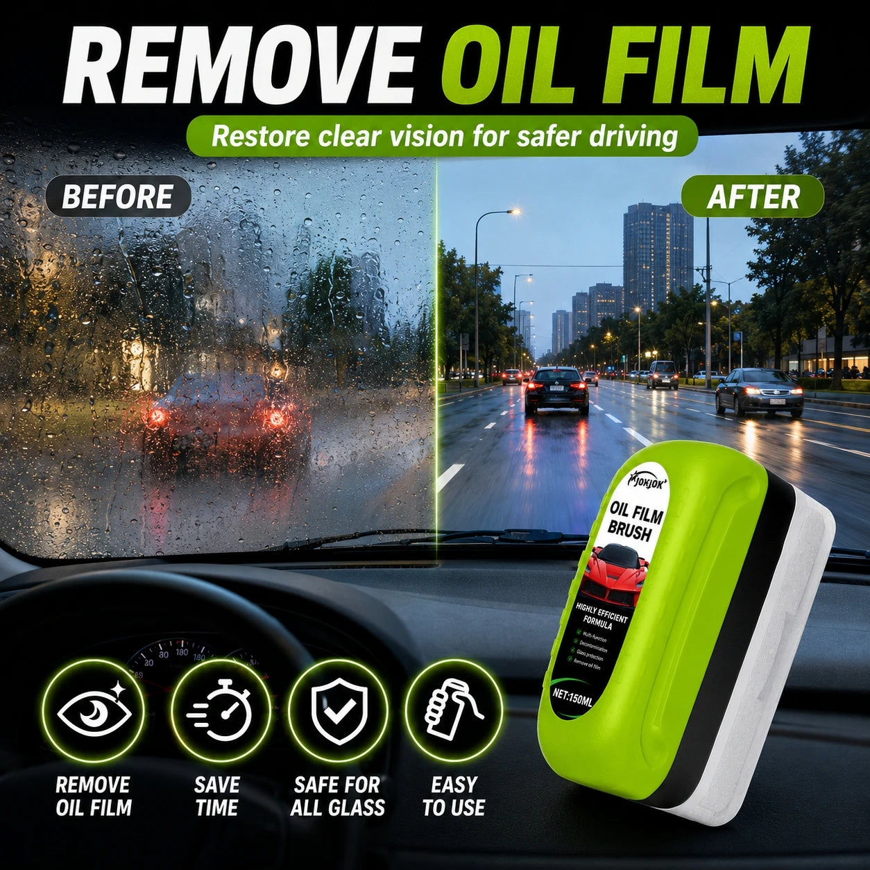 Car oil film cleaning agent, window front windshield rainproof and anti fog agent, coating remover Accessories