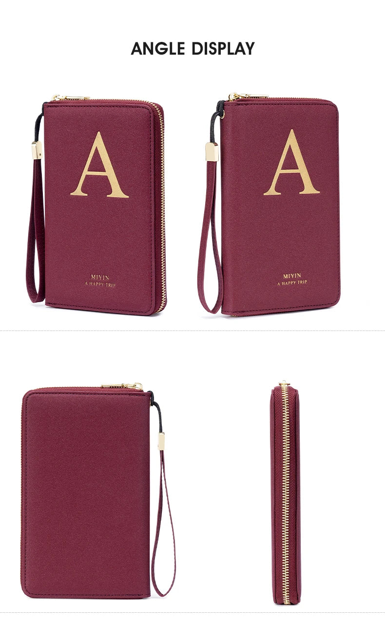 Multi-Functional RFID Blocking Passport Bag Travel Document Holder with Long Zipper Ticket Storage Wallet for Multiple Passports