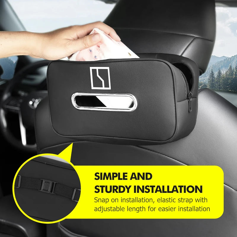 Car Leather Tissue Box Seat Back Armrest Hanging Storage Bag For Zeekr 001 EV 2021-2023 009 X 2021 2022 2023 Krypton