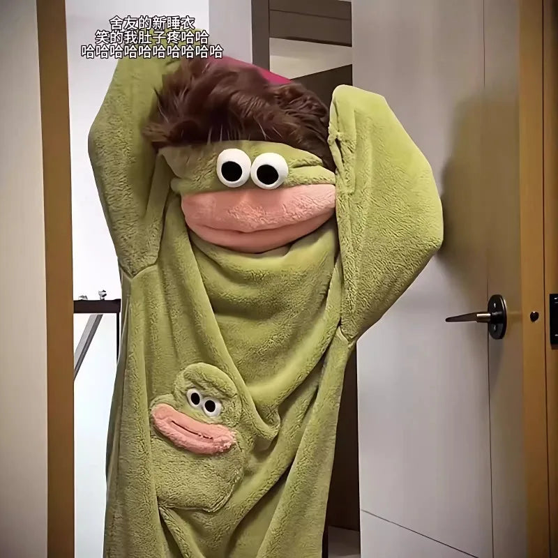 New Big Mouth Monster Cute Funny Onesie Pajamas Thickened Coral Fleece Homewear For Couples Men Women Autumn Cartoon Pajamas