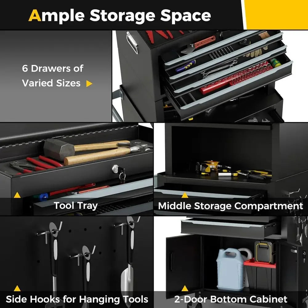 Extra Large 3-in-1 Rolling Tool Chest with Lockable Wheels, Auto Lock, and Protective Liner for Workshop Storage