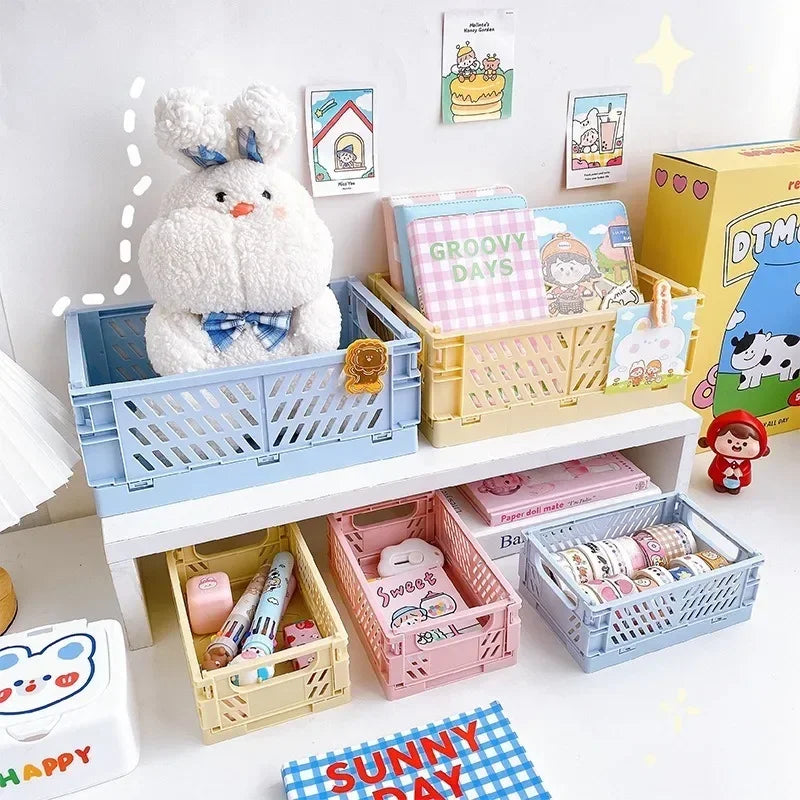 6Color Foldable Storage Baskets Student Desktop Holder Tape Stationery Cosmetic Storage Box Home Office Organizer Container
