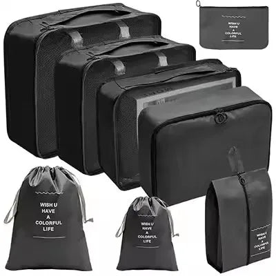 8Pcs Travel Packing Cubes Set Waterproof Luggage Organizer with Drawstring Storage Pouches for Clothes Shoes Underwear Cosmetics