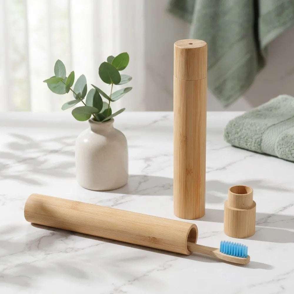 Bamboo Toothbrush Holder Natural Portable Toothbrush Protect Box Reusable With Cover Toothbrush Storage Case Home Travel Camping