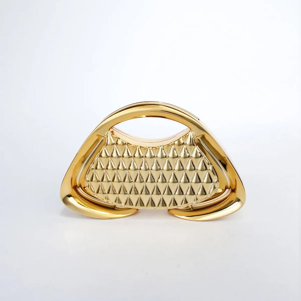 Hardware Metal Frame Clutch Bag Evening Party Purse Geometric Mesh Grid Trapezoid Shape Chain Shoulder Bag Glamorous Handbag