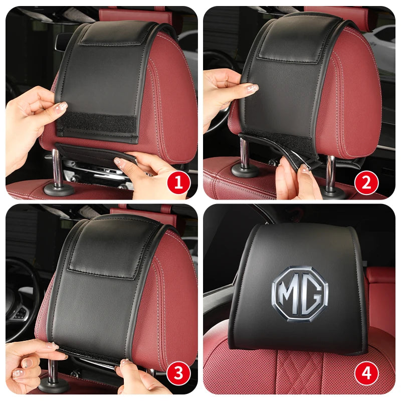 Car Headrest Storage Cover Leather Neck Pillowcase For Morris Garages MG 6 3 5 7 TF ZR ZS HS GS GT Hector RX5 RX8 350 550 Gundam