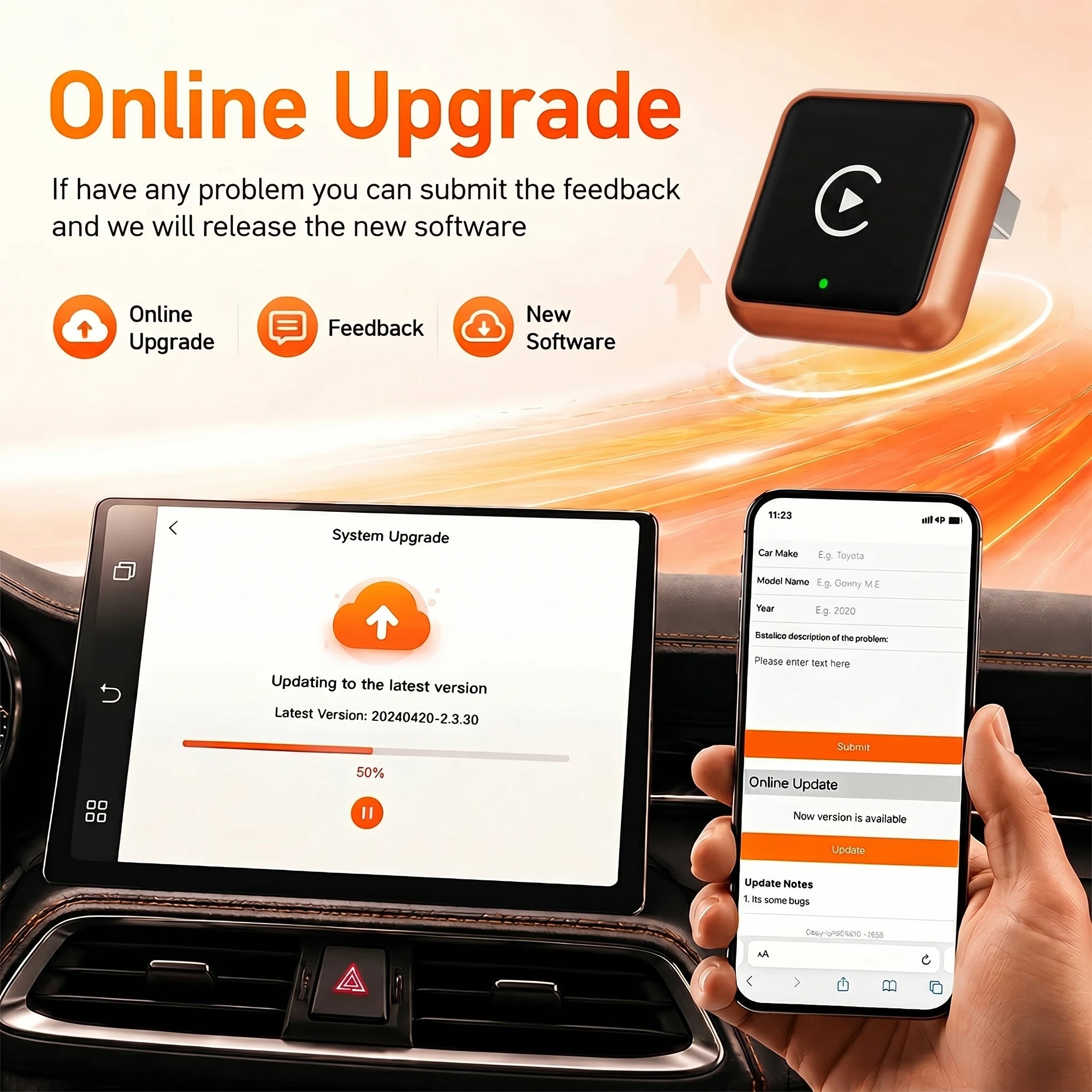 TrolinkTek Mini Wireless CarPlay Dongle with Bluetooth 5.0 & 5GHz WiFi, Plug&Play Converter, Support Media Playback Navigation for All Vehicles Built-in Original Wired Apple CarPlay