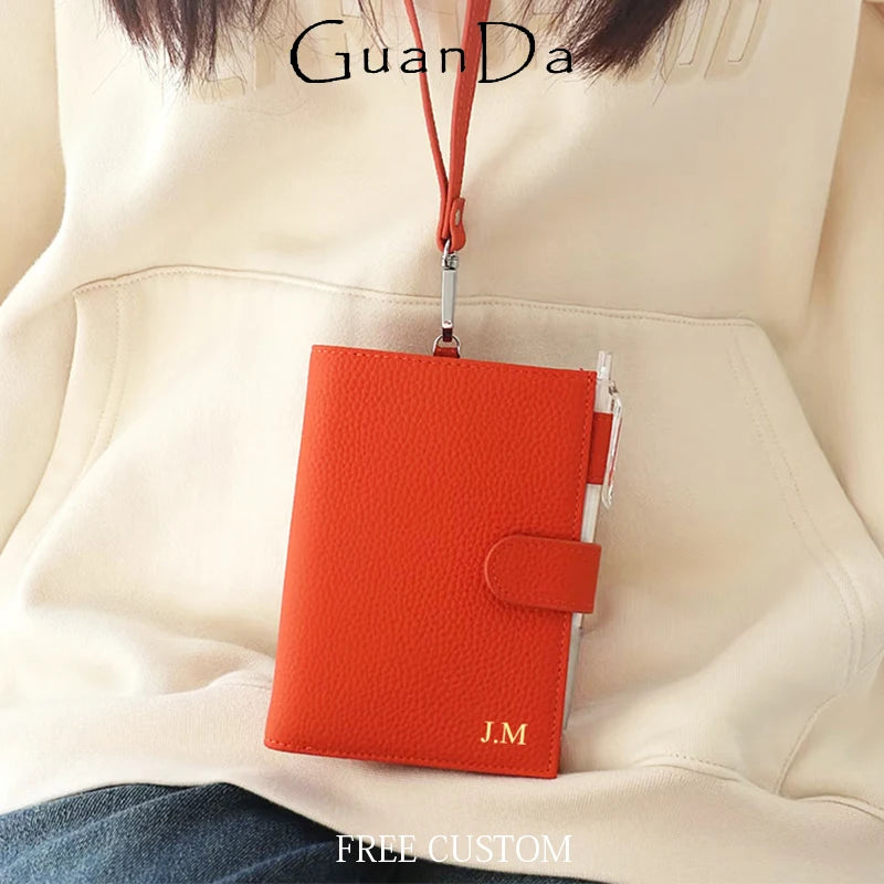 Genuine Leather Engraving Passport Wallet With Neck Strap Custom Name Cowhide Travel Wallet Woman Portable Card Bag Coin Purse