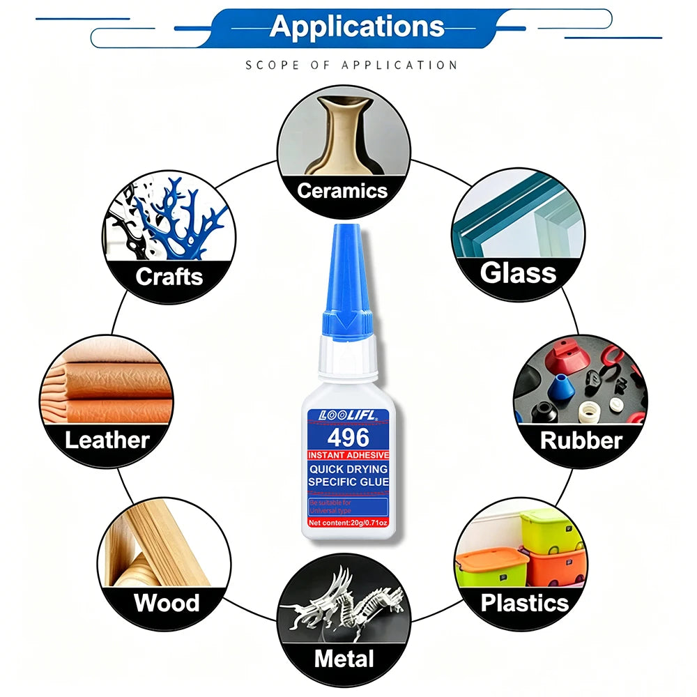 496 Universal Instant Adhesive, Fast Drying Strong Bond Glue for Household & Industrial Repairs, 20g Multi-Material Super Glue