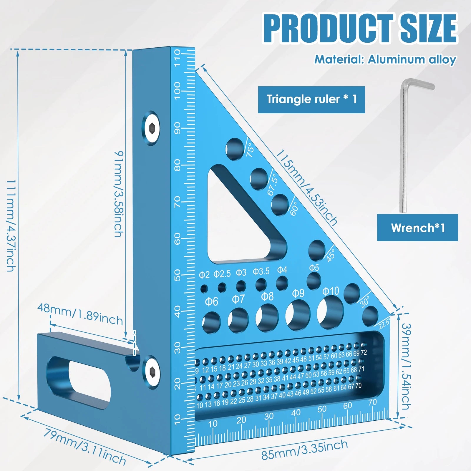 Aluminum Alloy Scribing Ruler 3D Multi Angle Measuring Ruler 45-Degree Angle and Right Angle Drawing Line Ruler for Woodworking