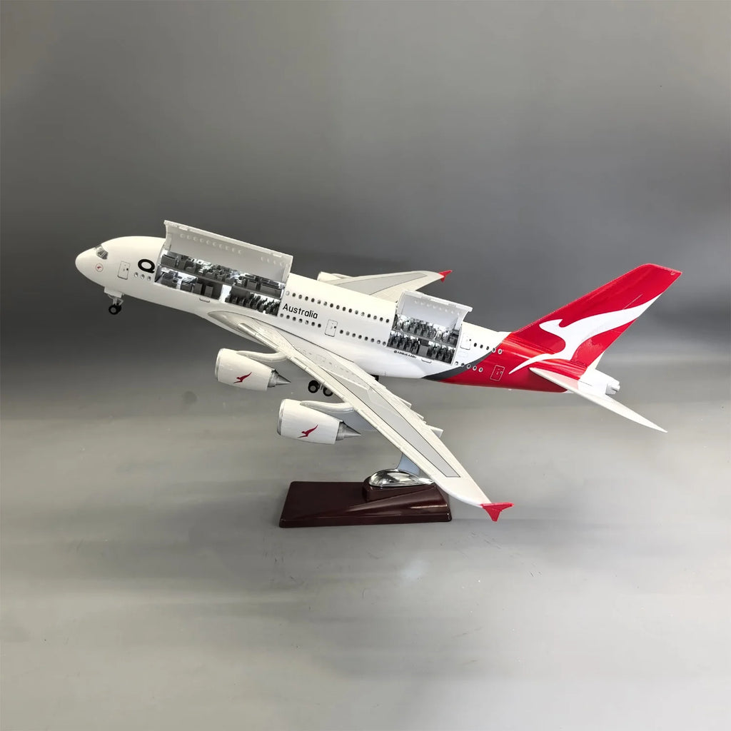 New 1/160 scale Qantas A380 Aircraft Model, Openable Door Resin Diecast collectible aircraft with Landing Gear Wheels Light