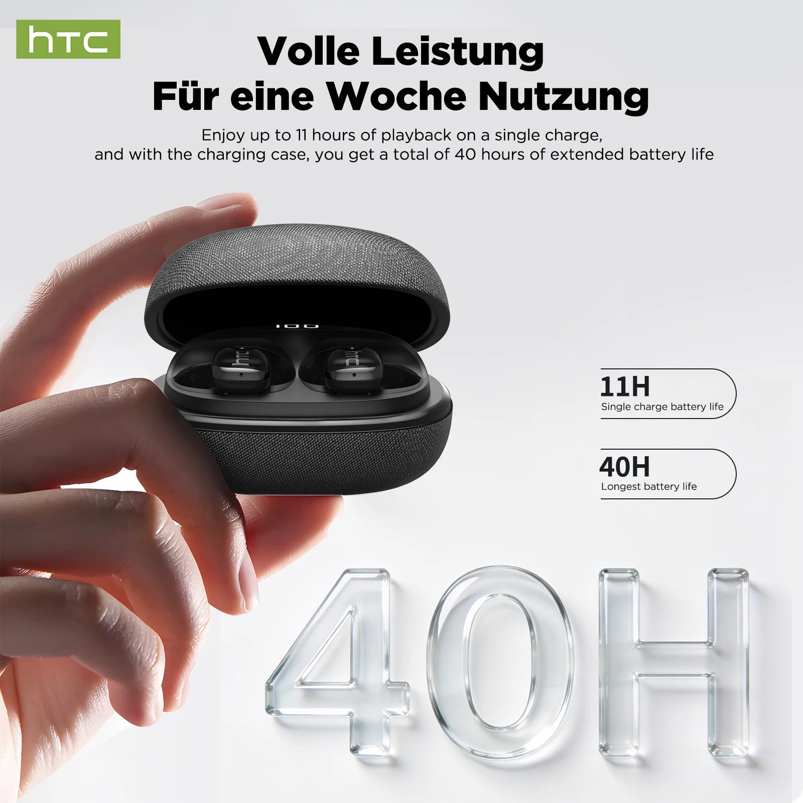 HTC NE75 Bluetooth Earphones 135 Language AI translator Earbud Low Latency Battery Display Long Battery Soft Wireless Headphones