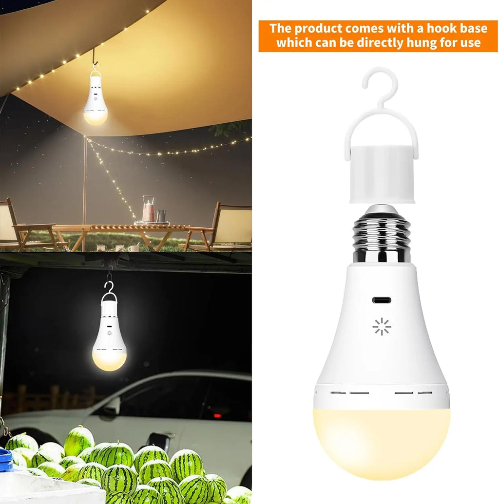 USB-C E27 Rechargeable LED Bulb Wireless Remote Control Battery Operated Dimmable Light with Timer