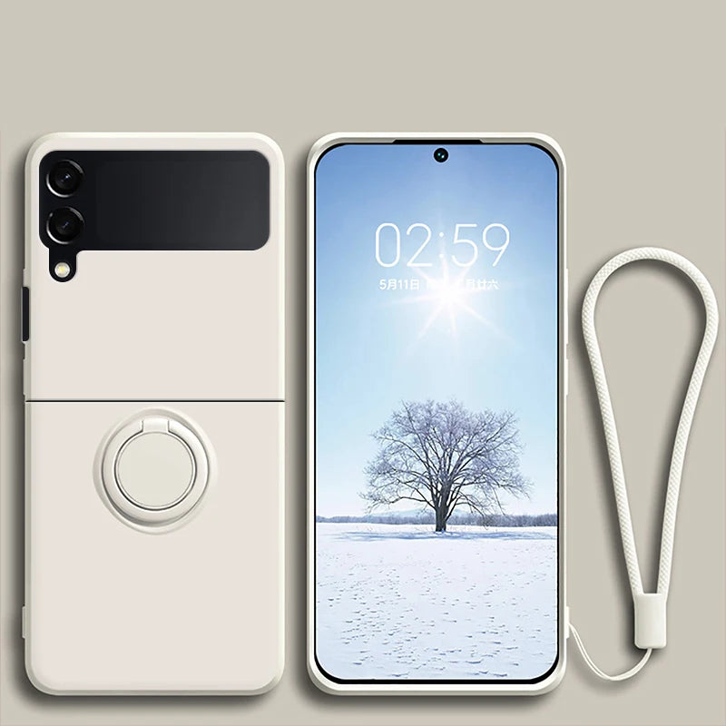 Hot Sales Skin Feel Liquid Silicone Flip Case for Samsung Galaxy Z Flip 7 FE 6 5 4 3 Anti-Drop Ring Holder Magnetic Bracket Case