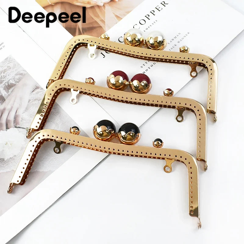 1/2/3Pcs 20cm Metal Bag Handle Retro Pearl Kiss Clasp Lock Buckle Purse Frame DIY Sewing Handbag Brackets Hardware Accessories