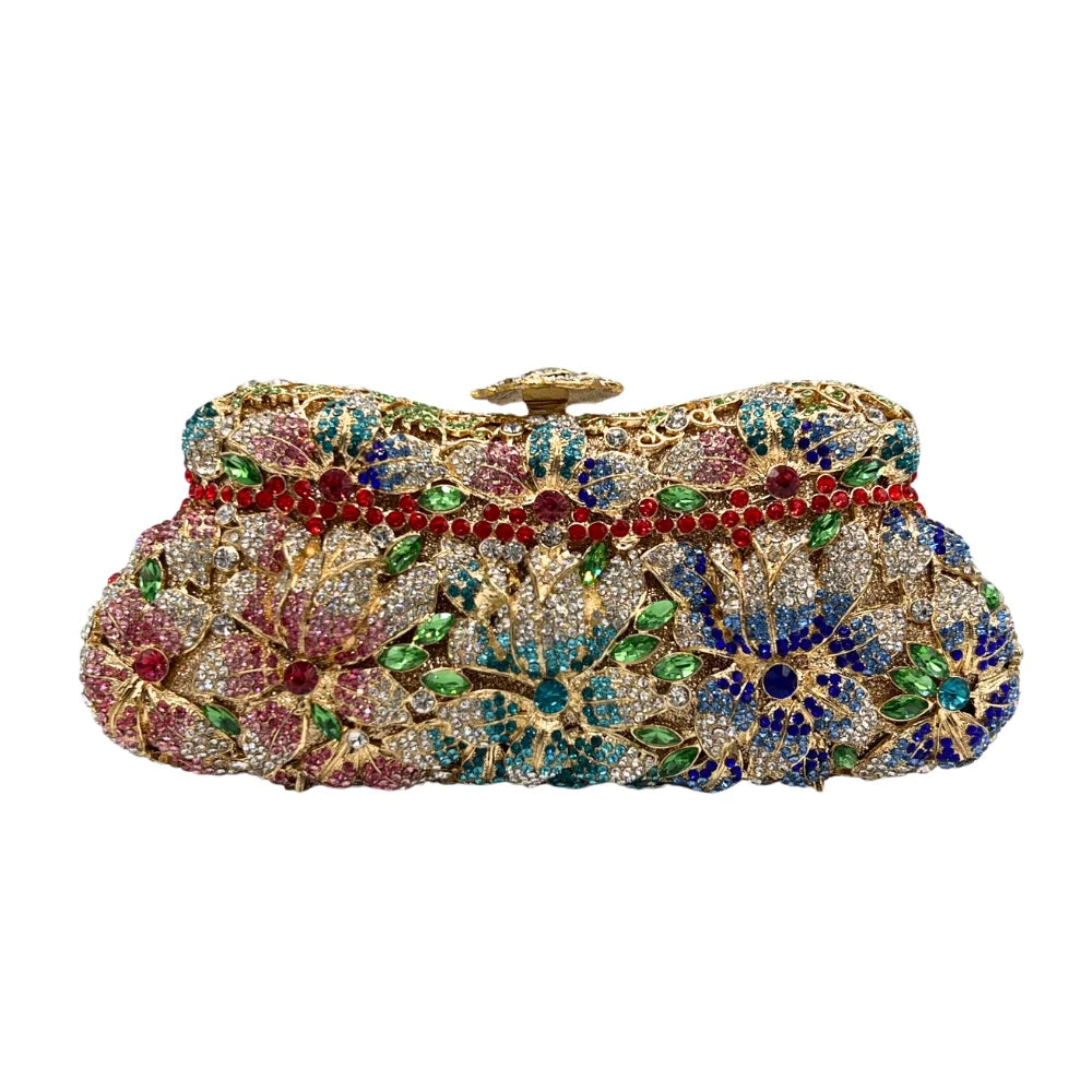 High Quality Flower Hollow Diamond Wedding Dinner Ladies Diamond Chain Bag Evening Bag