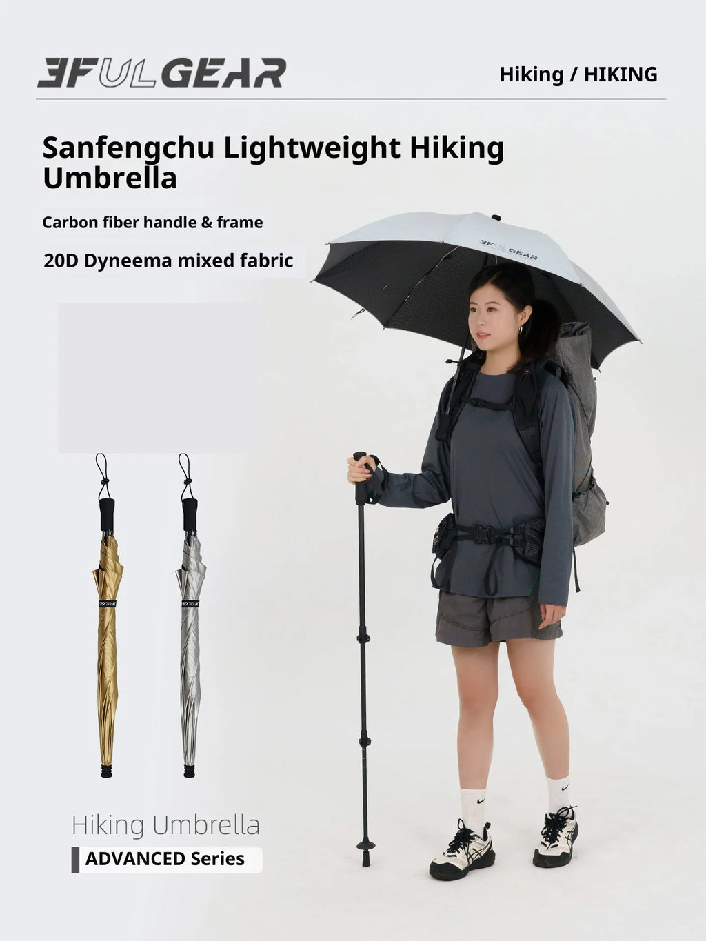 3F UL GEAR Ultra Light Hiking Umbrella, Rain and Rain Dual-use Hiking Sunscreen Umbrella