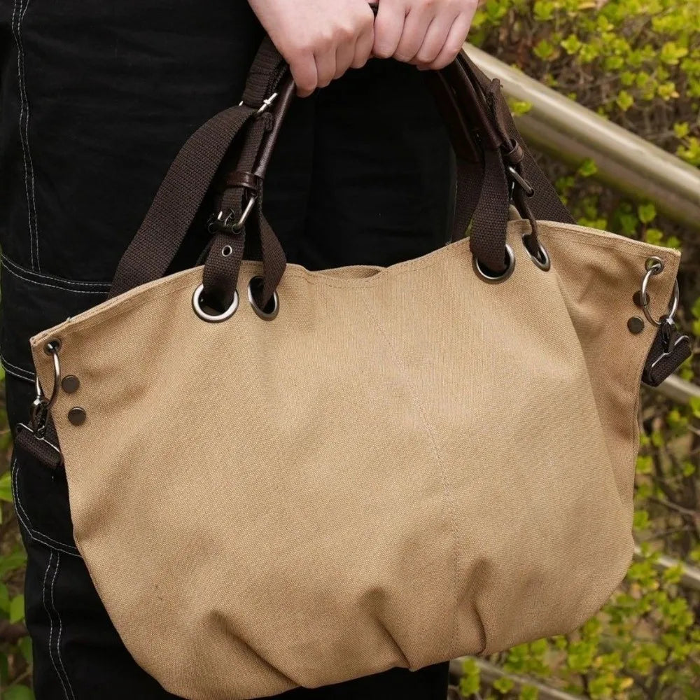 Fashion Large Capacity Canvas Crossbody Bag Durable Vintage Tote Bag Adjustable Strap Top Handle Shoulder Bag Commute
