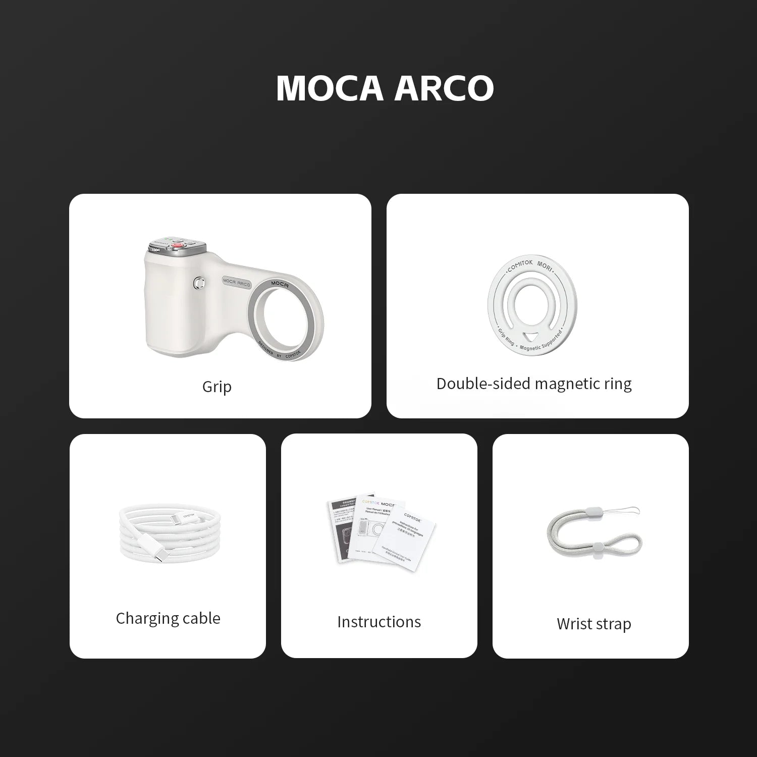 COMITOK MOCA ARCO Magnetic Camera Grip for iPhone  Series Detachable Remote iOS17/18/26 Handle Holder for Vlog Recording Selfie