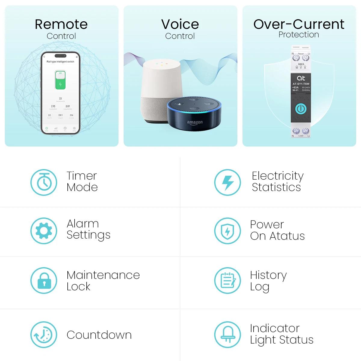 Tuya WiFi Smart Circuit Breaker 63A 1P DIN Rail for Smart Home Wireless Remote Control WiFi Switch by APP Metering Breaker