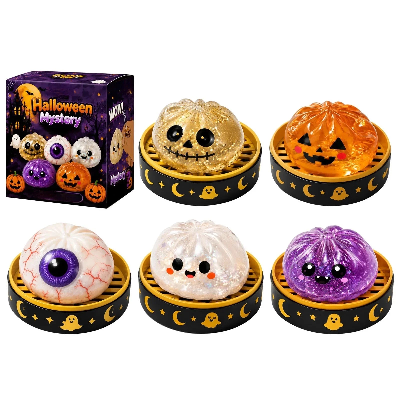 5.5cm/10cm Halloween Ghost Dumpling Pressure Squishies Slow Rising Stress Relief Fidget Toy for Kids Adults Anti-Anxiety Gift