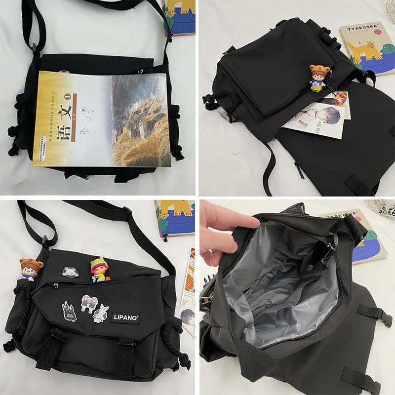 Women Nylon Handheld Shoulder Messenger Bag Versatile Large Capacity Crossbody Bag Retro Work Travel Postman Bag Youth Schoolbag