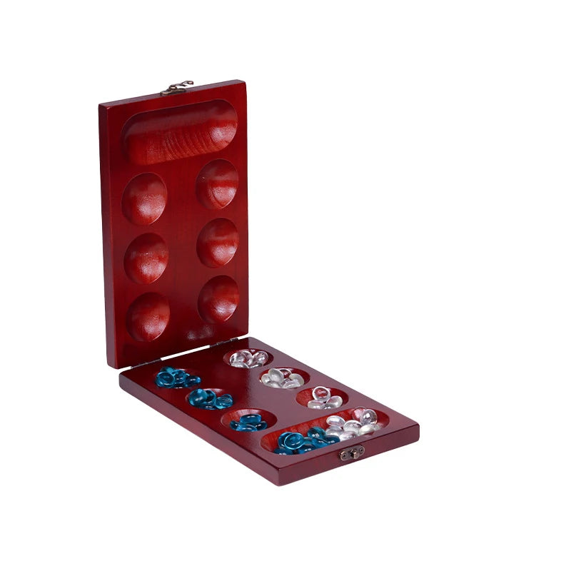 1set Chestnut Pine Foldable Mancala Board Game - Fun Classic Table Game with Wooden Board for Adults & Kids