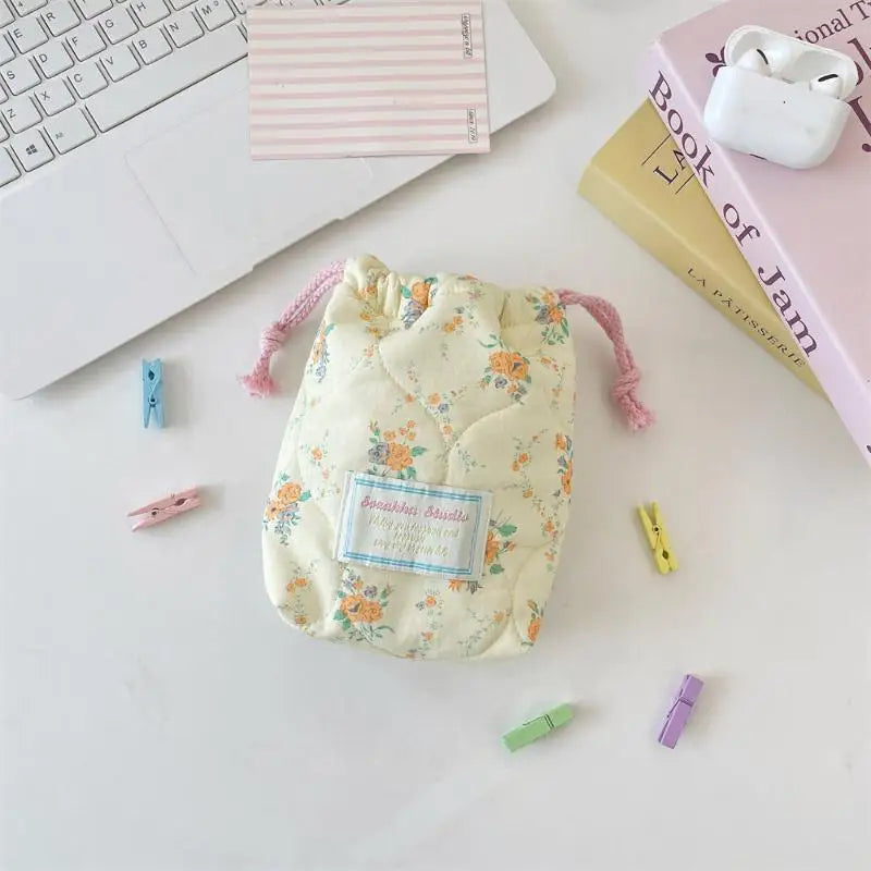 【MAX-22】Floral Storage Bag Drawstring Drawstring Pocket Soft Cotton Anti Fall Cosmetic Bag Sundry Storage Camera Bag