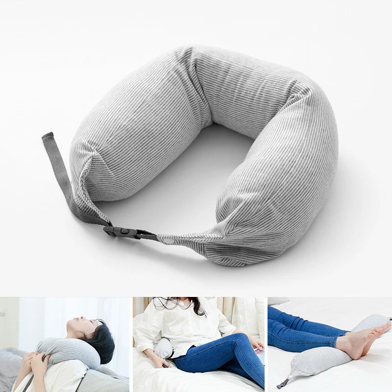 Neck Pillow Neck Support Breathable Stuffable U-shaped Pillow With Hidden Zipper Adjustable Drawstring Neck Pillow For Travel
