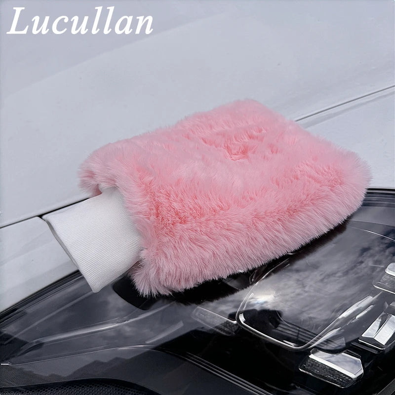 Lucullan Pink Synthetic Wool Wash Mitt Soft and Scratch-Free For Washing and Polishing
