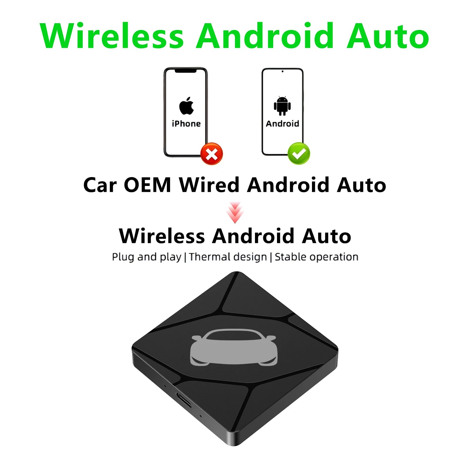 BINIZE Wireless CarPlay & Wireless Android-Auto Adapter 5.8GHZ WiFi Bluetooth 5.0 Plug And Play For Cars with OEM Wired Systems