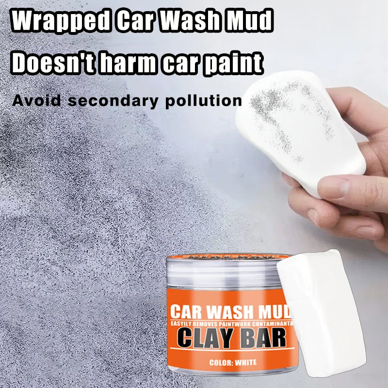 White Car Wash Mud Clay Bar - Safe Paint Decontamination, Removes Iron Powder, Flying Paint & Stubborn Stains