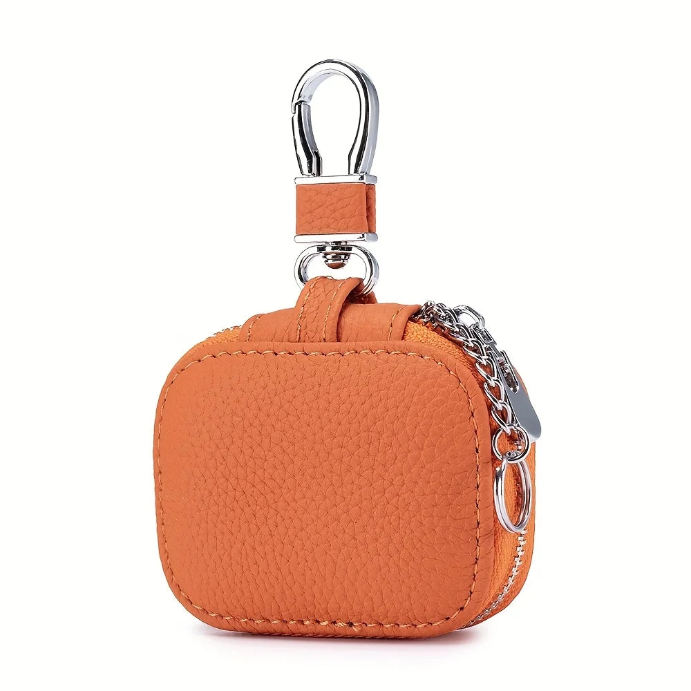 Earbud Carrying Case Small Compatible with PU Leather Earphone Case Protective Storage Pouch Bag with Mesh Pocket & Keychain for