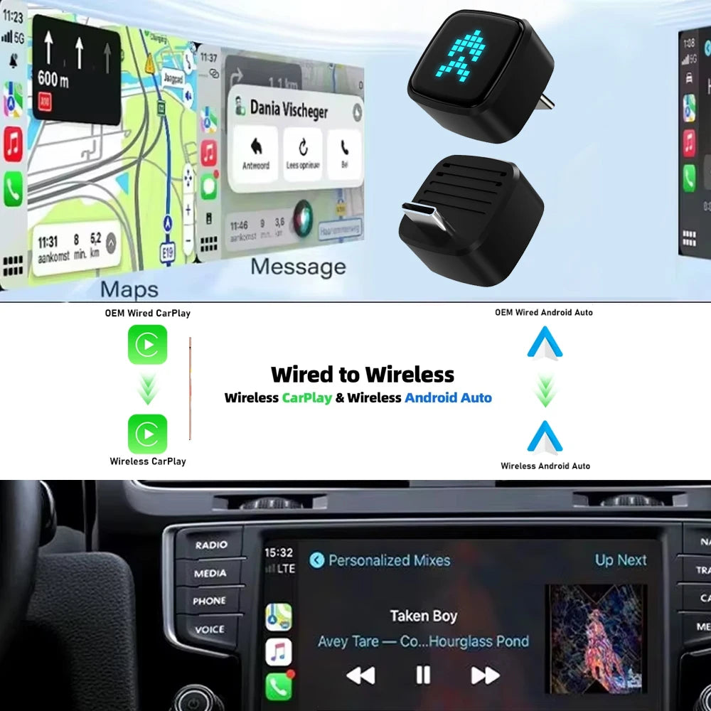 Skilldrive Ultra Mini Wireless Carplay Adapter Android Auto AI Smart Box Intelligent Systems for Wired CarPlay Android Auto Car