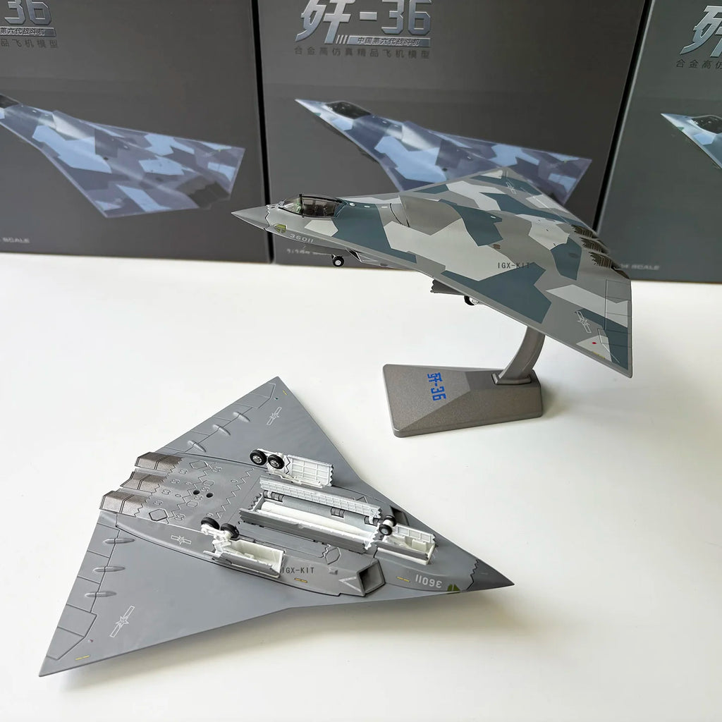 1/144 J-36 Chinese 6th Generation Aircraft J36 Cut Crack Coating Alloy Finished Plane Fighter Jet Model Collection Gift